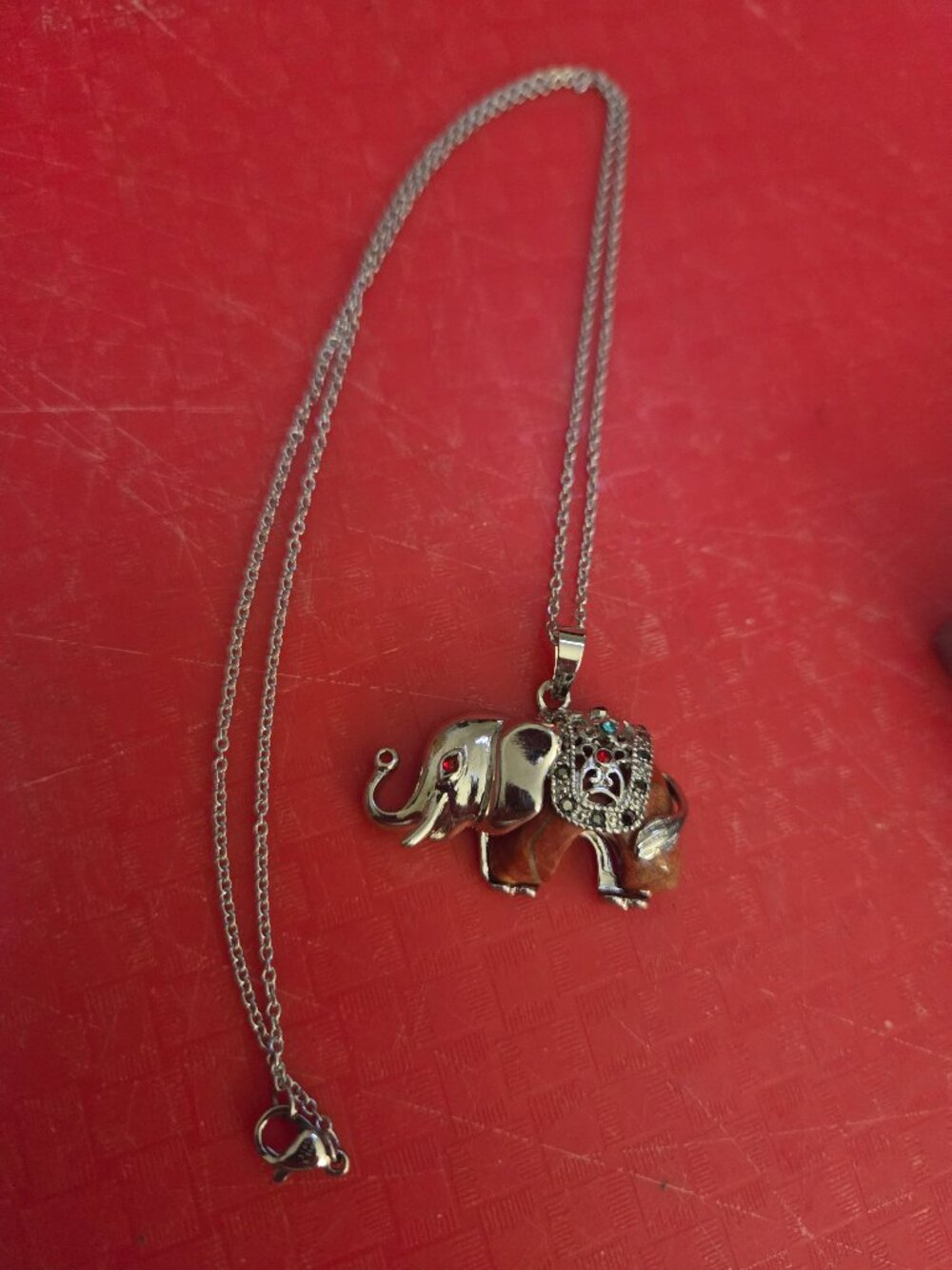 RED JASPER MULTI COLOR AUSTRALIAN CRYSTAL PENDANT WITH ELEPHANT